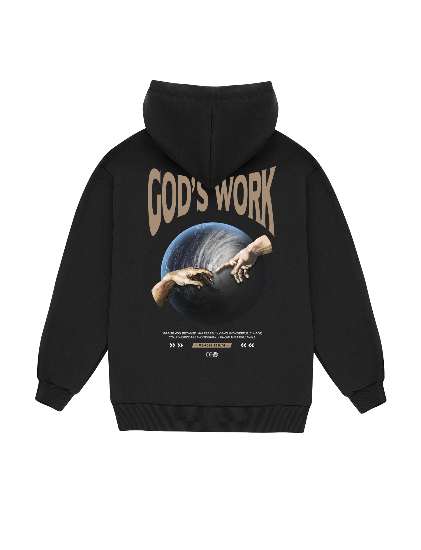 GOD'S WORK Psalm 139:14 Hoodie in black, back view