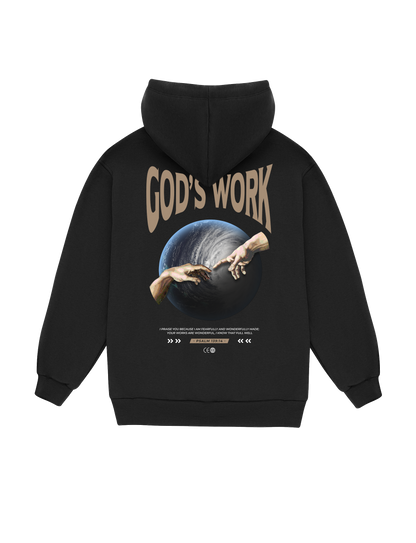 GOD'S WORK Psalm 139:14 Hoodie in black, back view