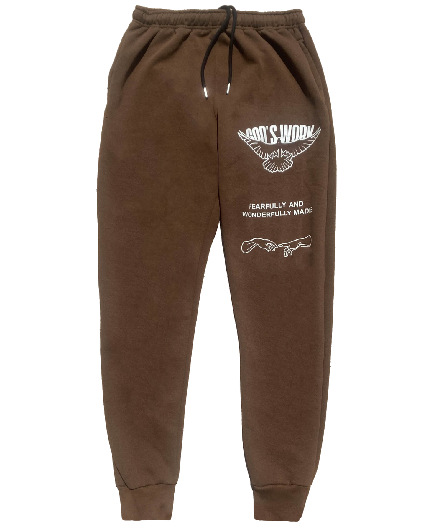 GOD'S WORK joggers in mocha brown