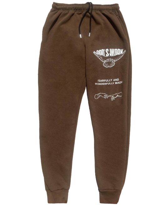 GOD'S WORK joggers in mocha brown