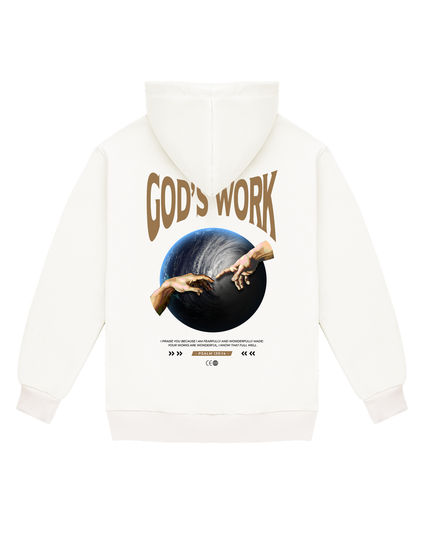 GOD'S WORK Psalm 139:14 Hoodie in cream, back view