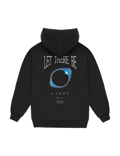 LET THERE BE LIGHT hoodie in black, back view