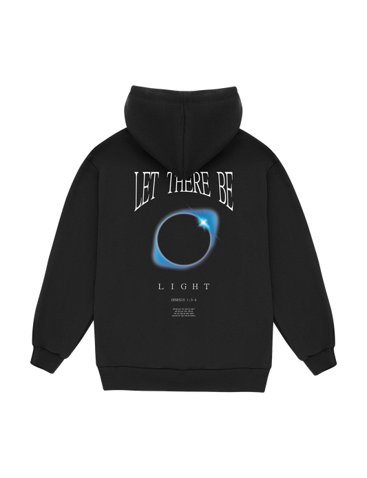 LET THERE BE LIGHT hoodie in black, back view