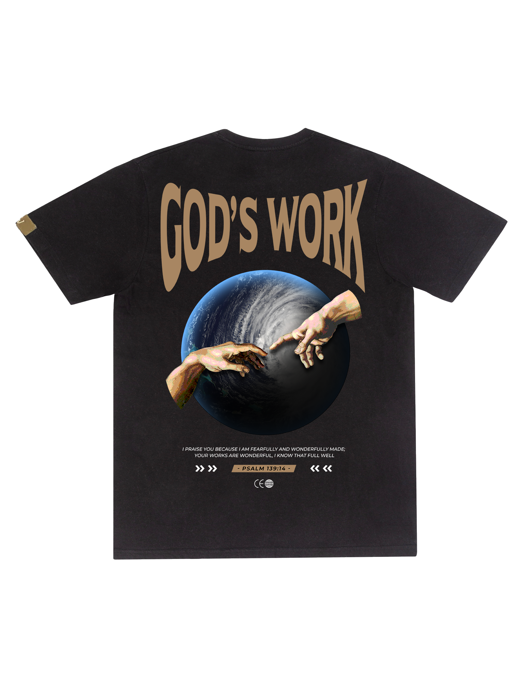GOD'S WORK Psalm 139:14 T-shirt in black, back view