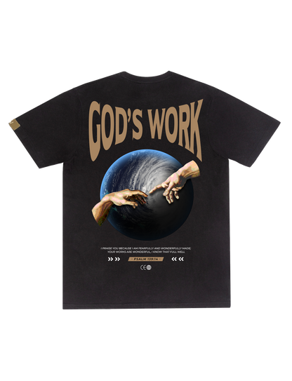 GOD'S WORK Psalm 139:14 T-shirt in black, back view