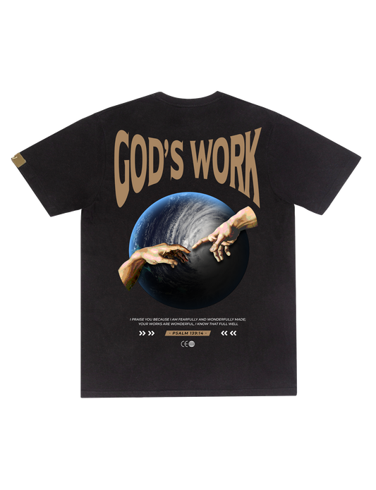 GOD'S WORK Psalm 139:14 T-shirt in black, back view